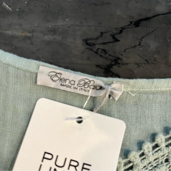 NWT Elena Baldi Sage Linen and Lace Tiered V Neck Babydoll Dress Small New - Picture 6 of 9